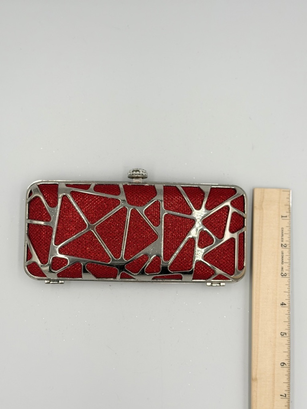 Red Geometric Metal Frame Evening Clutch - Picture 6 of 6